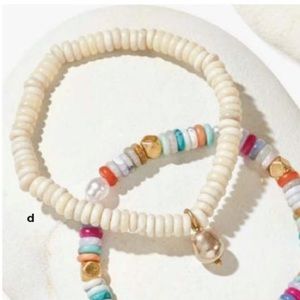 Stella & Dot Bohemian Beaded Charm Bracelet in Cream & Pearl